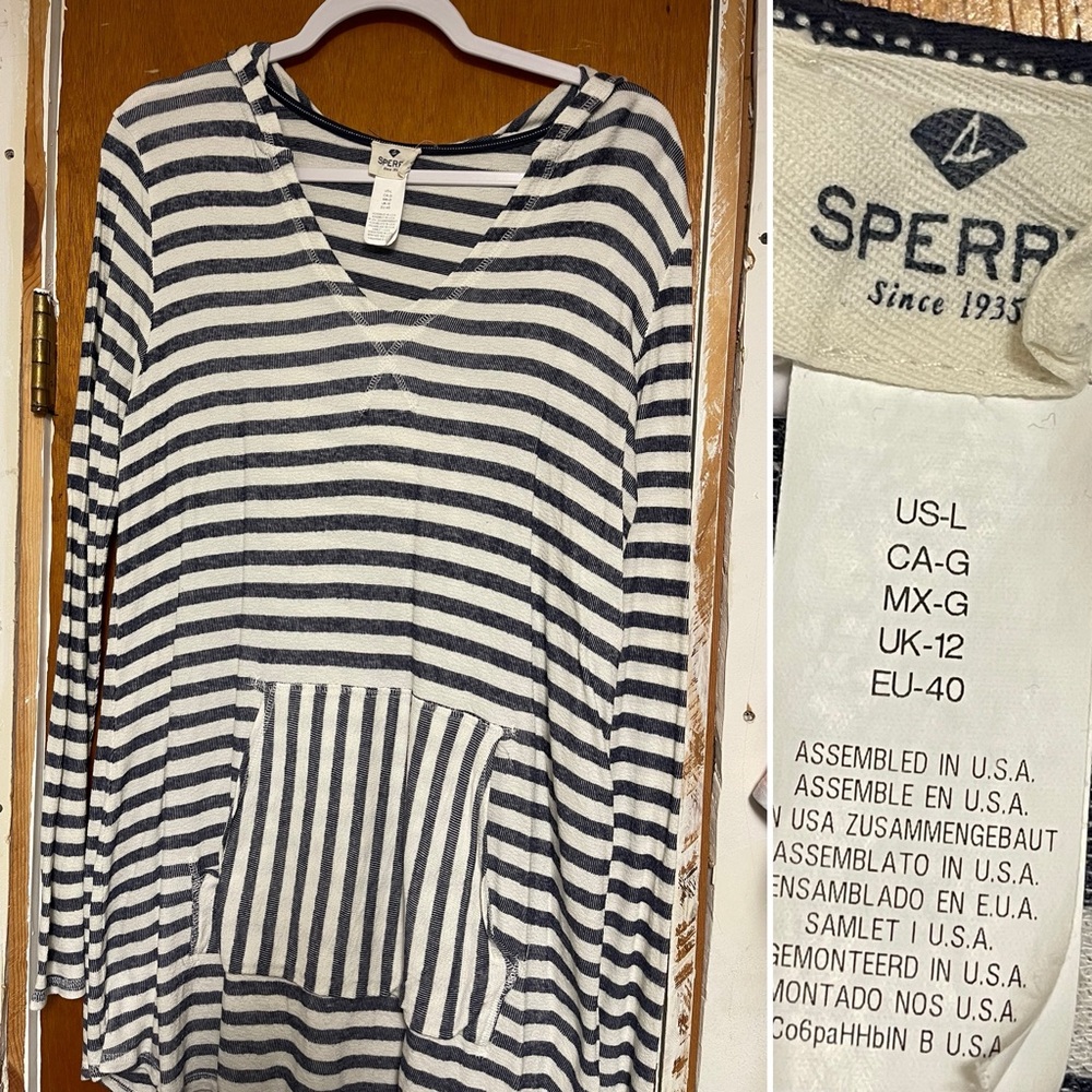 Ladies blue/white striped sweater